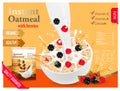 Instant oatmeal with berry advert concept.