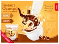 Instant oatmeal with chocolate advert concept.