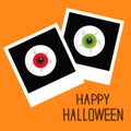 Instant photo with eyeball bloody streaks. Happy Halloween card. Flat design style. Royalty Free Stock Photo