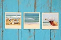 Instant photos album on wooden background Royalty Free Stock Photo