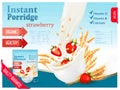 Instant porridge advert concept. Milk flowing into a bowl