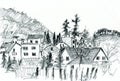 Instant sketch, town in mountains