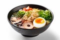 asian background ramen noodle food white japanese meal soup mushroom bowl. Generative AI. Royalty Free Stock Photo