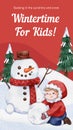 Instgram story template with children enjoy winter concept, watercolor style Royalty Free Stock Photo