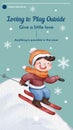 Instgram story template with children enjoy winter concept, watercolor style Royalty Free Stock Photo