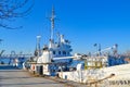 Survey ship at a pier Varna channel Bulgaria