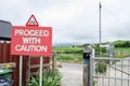 INSTOW, DEVON, ENGLAND- 25 June 2021: Cycles proceed with caution sign in the countryside Royalty Free Stock Photo