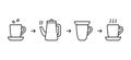 Instruction of brewing in cup. Instant food cooking scheme. Steps to get porridge, soup, loose leaf tea, cereal, herbal tincture.