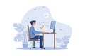 Instruction for correct pose during office work flat vector illustration. Cartoon worker sitting at desk with right posture for Royalty Free Stock Photo