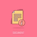 Instruction document icon in comic style. Manual cartoon vector illustration on isolated background. Paper sheet splash effect Royalty Free Stock Photo