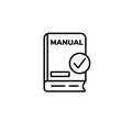 Instruction manual icon featuring book with check mark for clear guidance