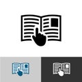 Instruction manual icon. Open book pages with text.