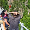 Instructions before a bungee jump Royalty Free Stock Photo