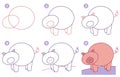 Instructions for drawing pig. Step by step.