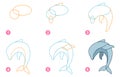 Instructions for drawing dolphin. Step by step.