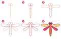 Instructions for drawing dragonfly. Step by step.