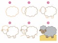Instructions for drawing lamb. Step by step.