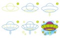 Instructions for drawing UFO. Step by step.