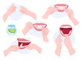 Instructions on how to use dental floss set vector flat illustration. Oral health care mouth