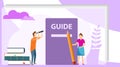 Instructions Manual Concept. User manual flat style vector concept. People, surrounded with some office stuff, are