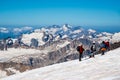 The instructor conducts training for young climbers before climbing to the top of Elbrus