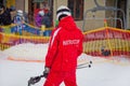 Instructor gives a first ski lesson in Bukovel. Royalty Free Stock Photo