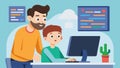 An instructor patiently guiding a young coder as he troubleshoots an error in his code during a oneonone session at the Royalty Free Stock Photo