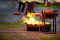 Instructor showing how to use a fire extinguisher on a training Royalty Free Stock Photo