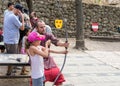 The instructor teaches the visitor archery at the annual festival `Jerusalem Knights`