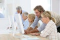 Instructor teaching seniors informatics Royalty Free Stock Photo