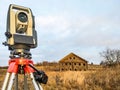 Instrument geodetic instrument device with radio station in field Royalty Free Stock Photo