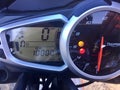 Instrument panel of a Triumph Street Triple RX motorcycle.