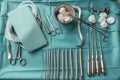 Instrument table with instruments is prepared for a gynaecological procedure Royalty Free Stock Photo