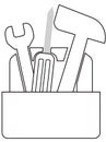 Toolbox with hammer, wrench and screwdriver, silhouette on a white background