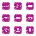 Insular icons set, grunge style Royalty Free Stock Photo