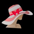 Insulated hat with red bow. woman`s hat with a butterfly