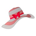 Insulated hat with red bow. woman`s hat with a butterfly