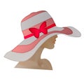 Insulated hat with red bow. woman`s hat with a butterfly