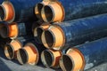 Insulated metal plumbing pipes construction site Royalty Free Stock Photo