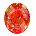 Insulated oval red gemstone on white background.