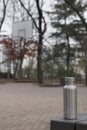 Insulated Stainless Bottle with a basketball hoop in winter background