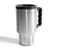 Insulated steel coffee mug on white