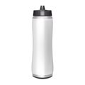 Insulated water bottle with blank white label and black cap mock-up. Fitness sport flask mockup. Realistic vector template Royalty Free Stock Photo