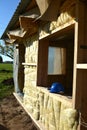 Insulating farm house wall with mineral rock wool