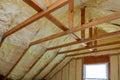 Insulation of attic with foam polyurea insulation cold barrier and insulation material Royalty Free Stock Photo