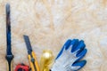 Mineral rockwool lying on attic floor inside house under construction Royalty Free Stock Photo