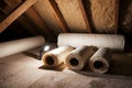 Insulation Rolls in an Attic Space Royalty Free Stock Photo