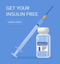 Insulin control vector. Get your Insulin injection free, a syringe for diabetics. Syringe with vaccine bottle Royalty Free Stock Photo