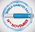 Insulin Injection over a Commemorative Design for Diabetes Day, Vector Illustration