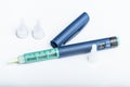 Insulin injector pen, Medicine, diabetes, glycaemia, health care and people concept.